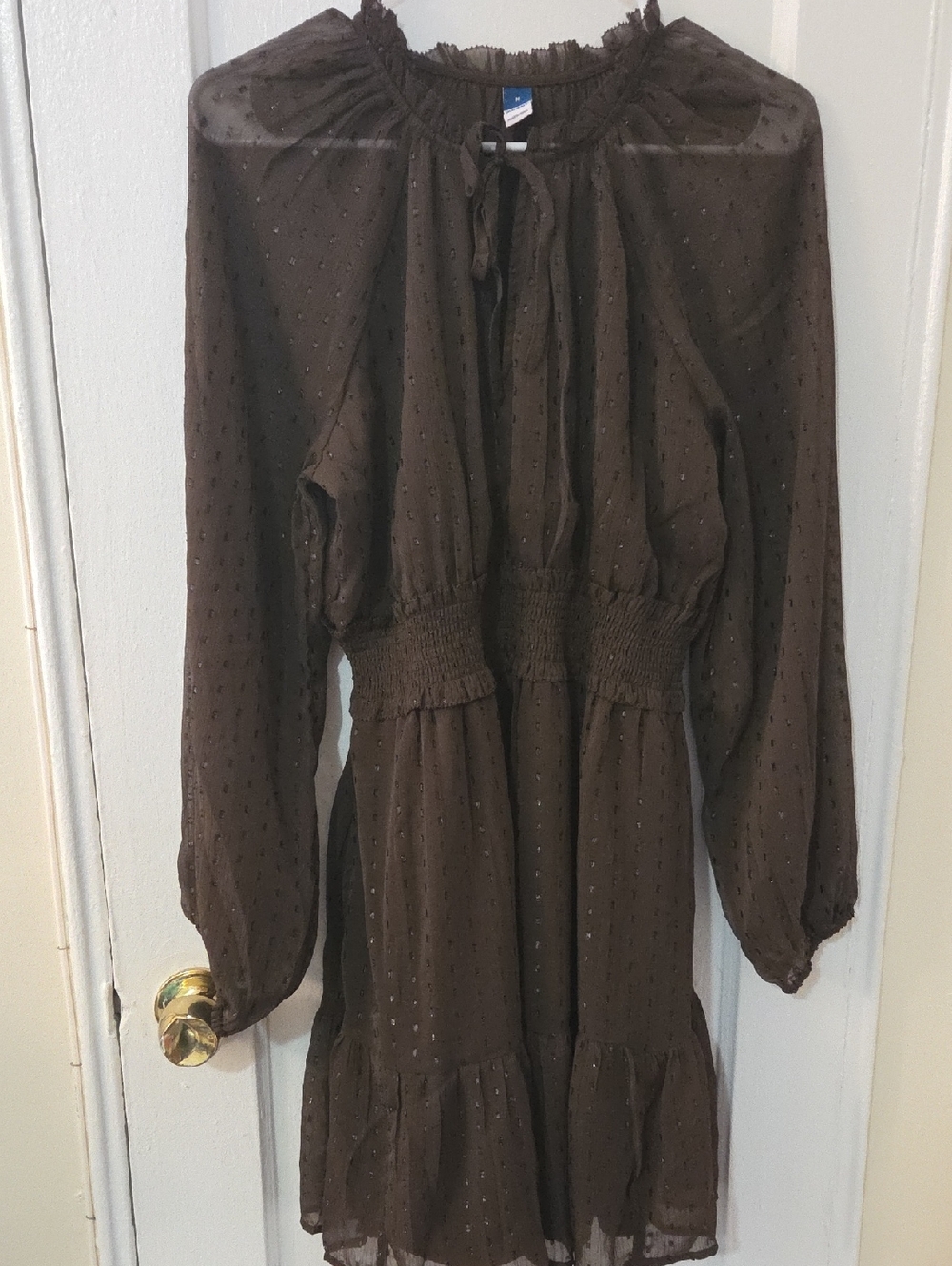 Brown Sheer Long Sleeve Smocked Waist Dress Old Navy Medium